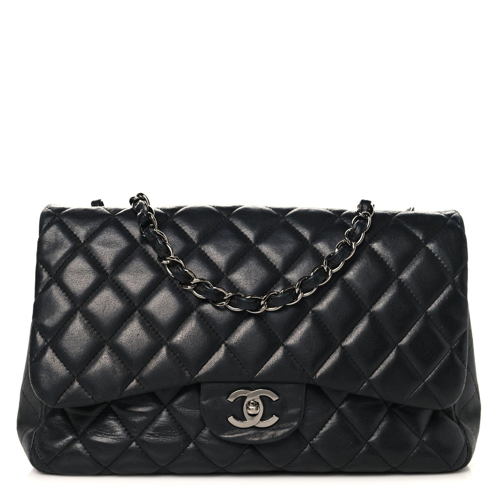 Lambskin Quilted Jumbo Single Flap Black