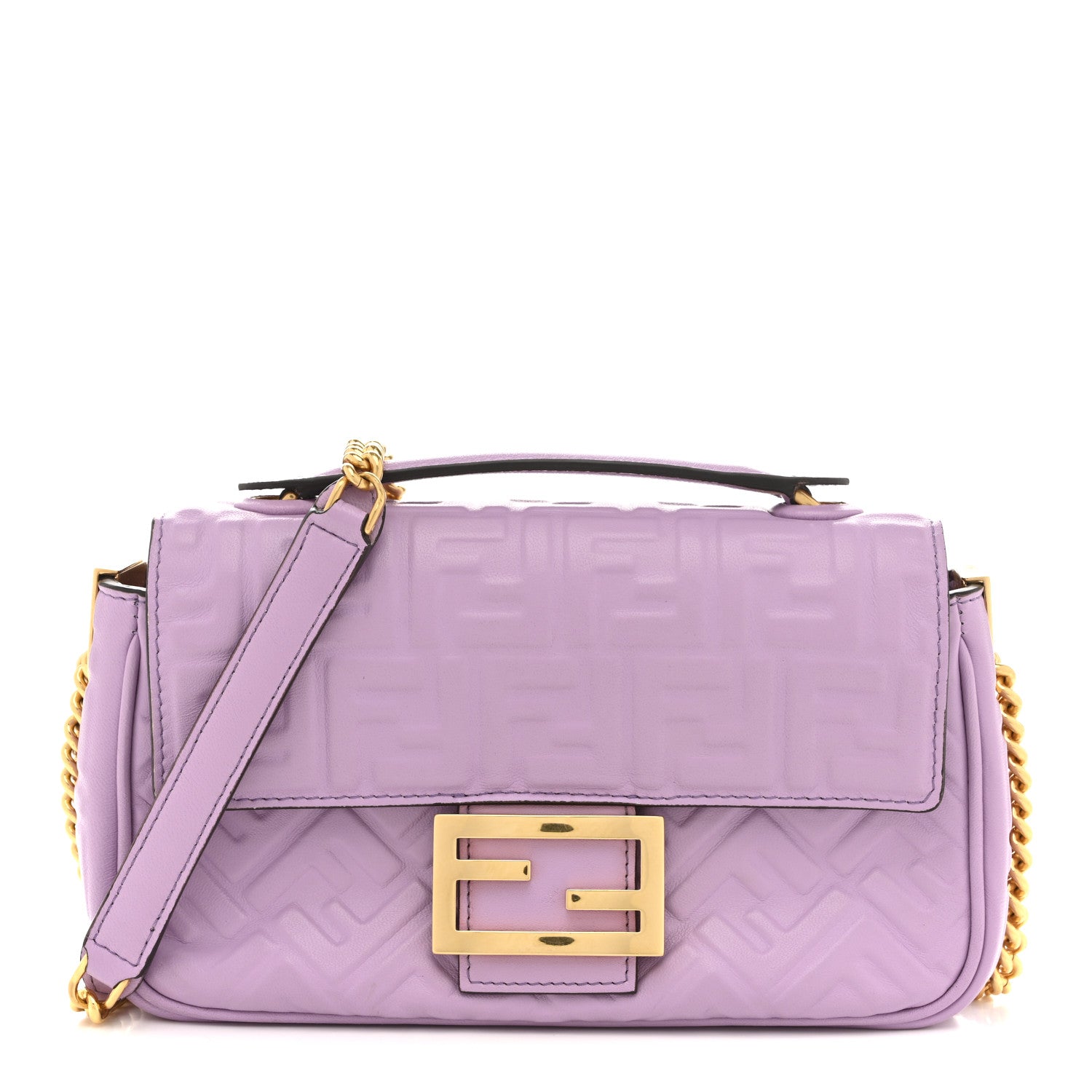 Nappa FF Embossed Small Midi Chain Baguette Violetta