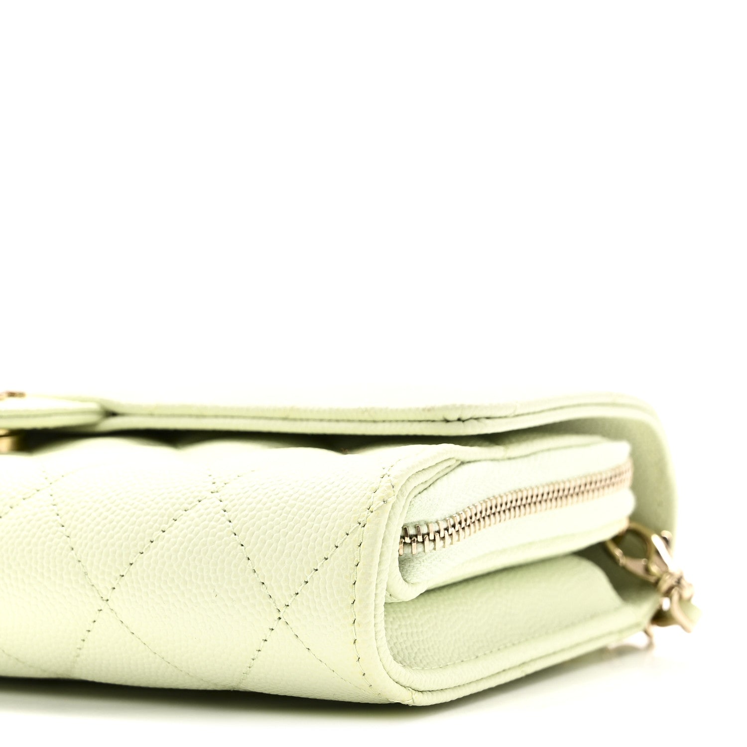 Caviar Quilted Phone Holder Wallet on Removable Chain Light Green