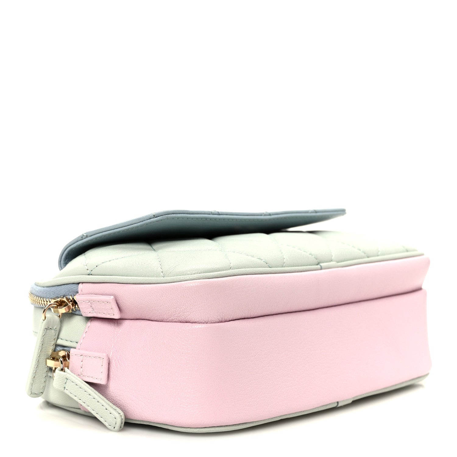 Goatskin Quilted Tri-Color In & Out Waist Bag Green Blue Pink