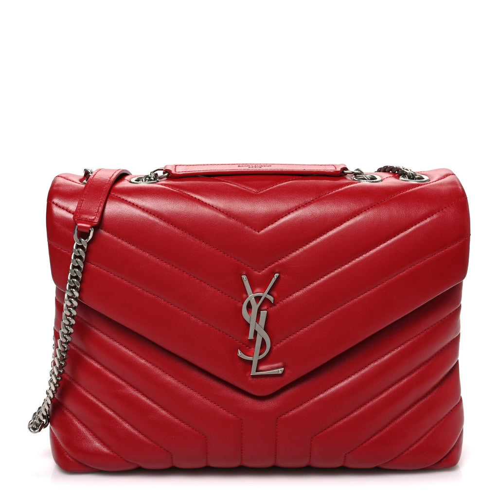 Calfskin Y Quilted Monogram Medium Loulou Chain Satchel Rouge Eros