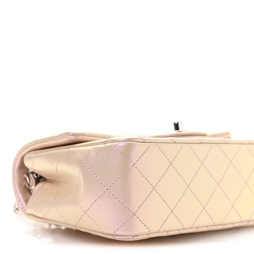 Iridescent Calfskin Quilted Mini Rectangular Flap Pink