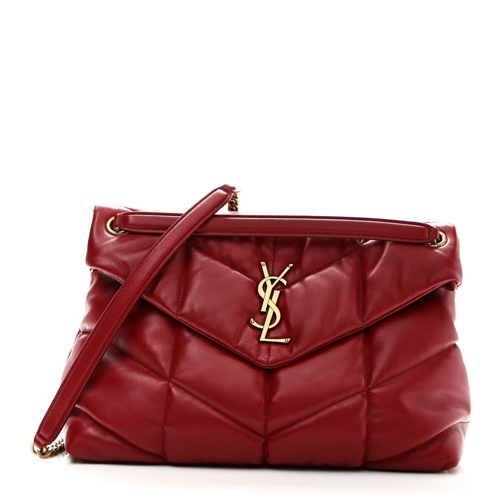 Lambskin Quilted Medium Loulou Puffer Monogram Chain Satchel Opyum Red