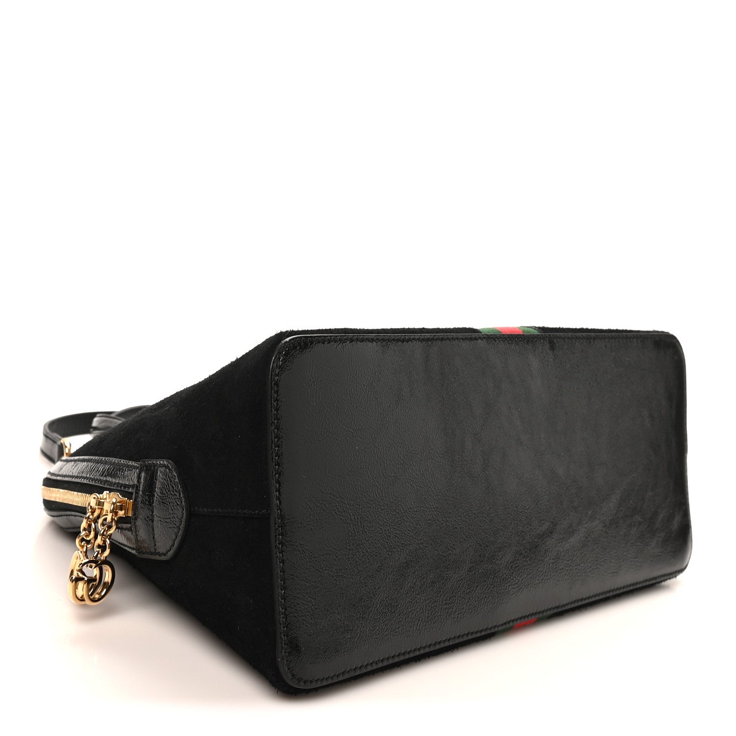 Suede Patent GG Web Medium Ophidia Top Handle Dome Bag Black