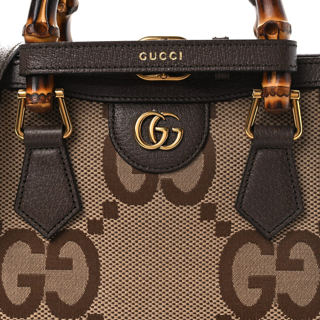 Monogram Jumbo GG Textured Dollar Calfskin Mini Diana Tote Bag Camel Ebony New Acero