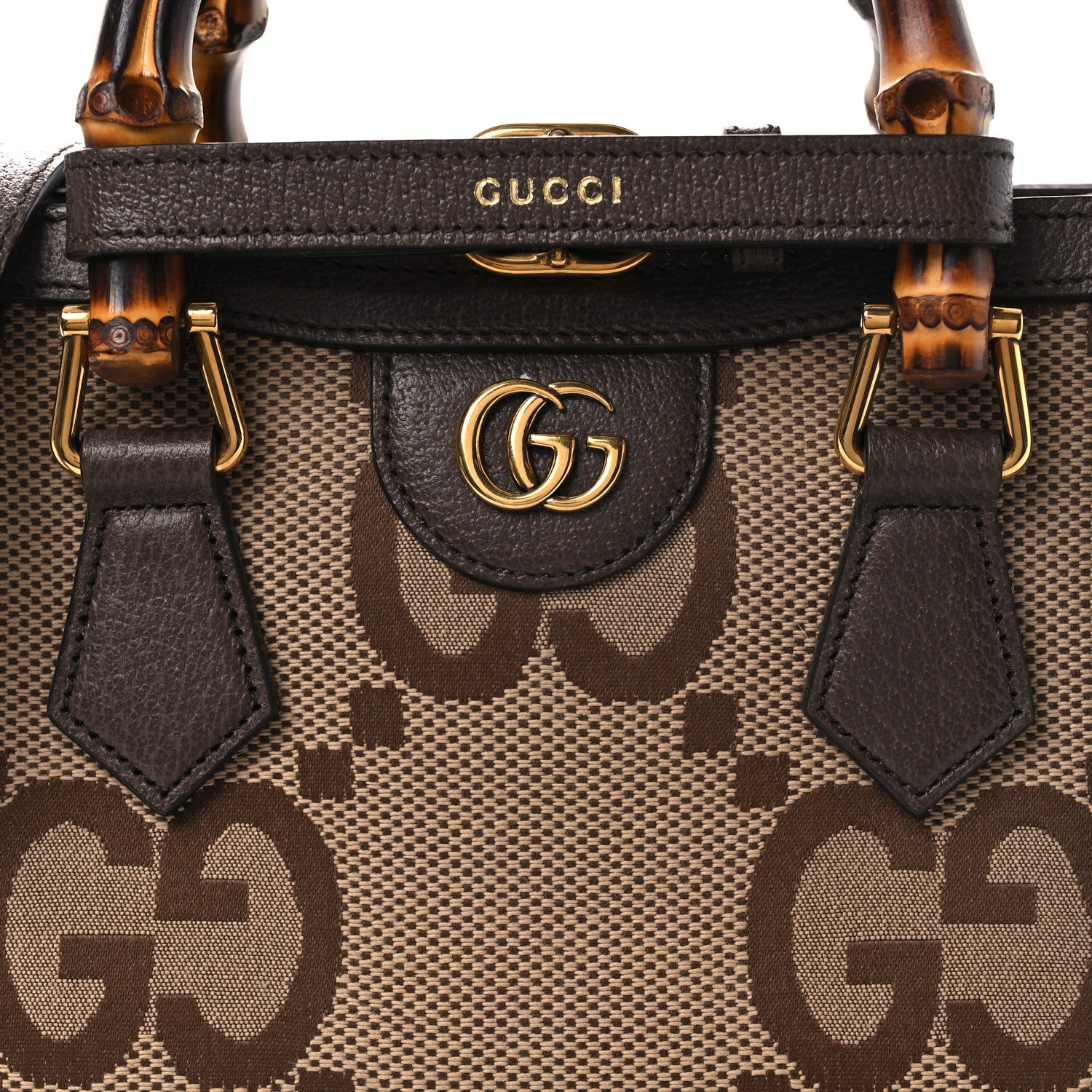 Monogram Jumbo GG Textured Dollar Calfskin Mini Diana Tote Bag Camel Ebony New Acero