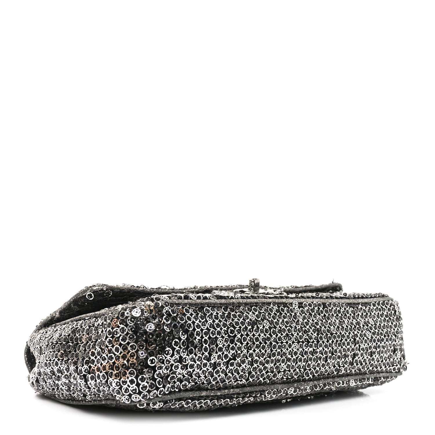 Sequin Medium Single Flap Dark Silver
