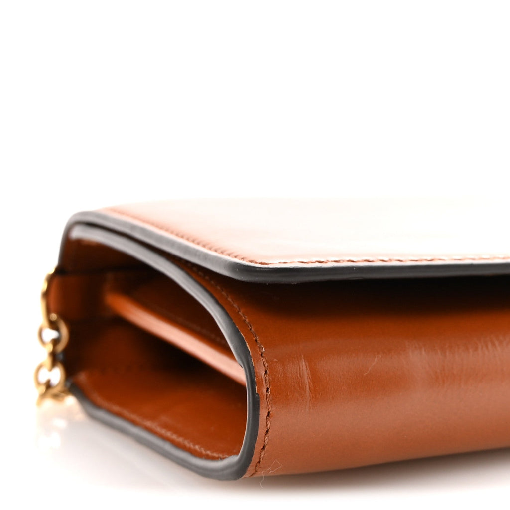 Calfskin Iconic Flap Wallet On Chain Clay Brown