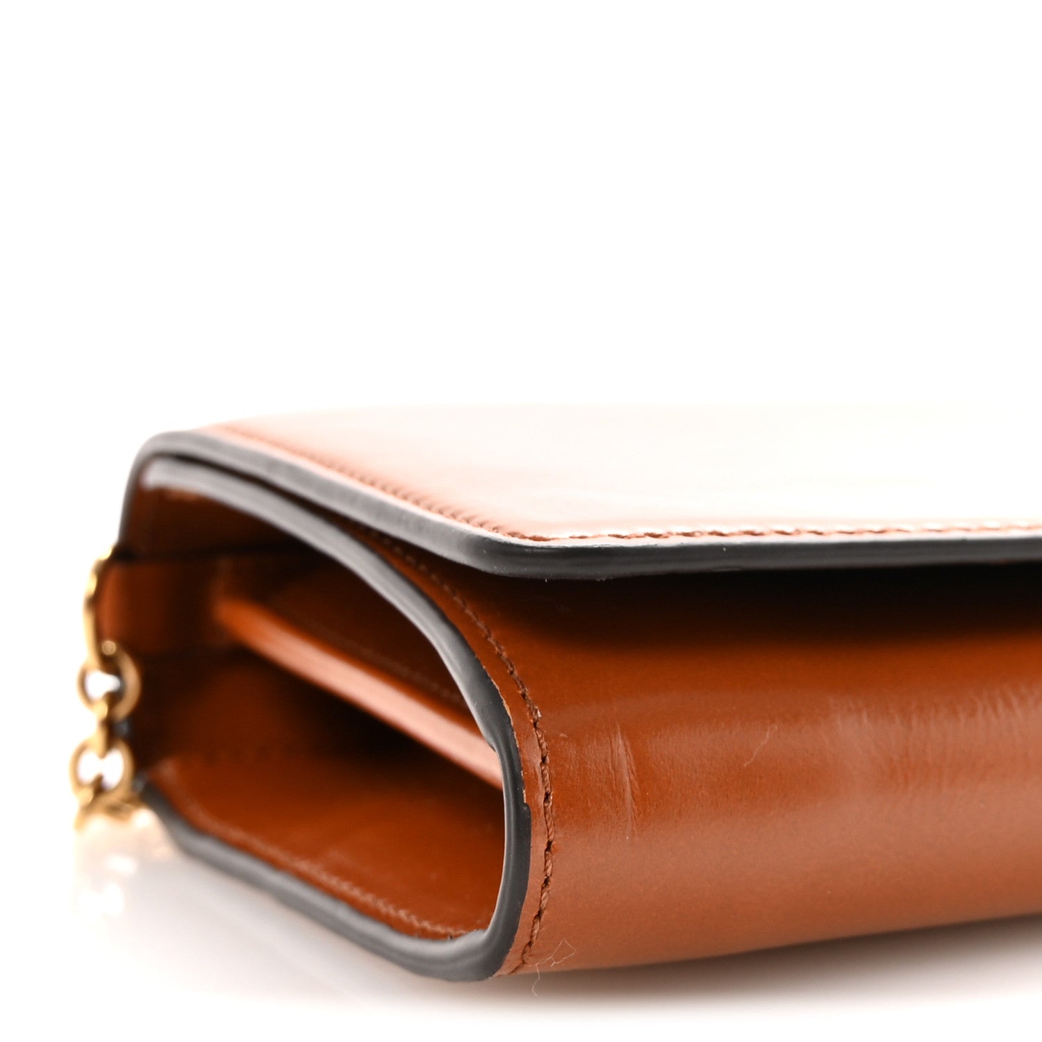 Calfskin Iconic Flap Wallet On Chain Clay Brown