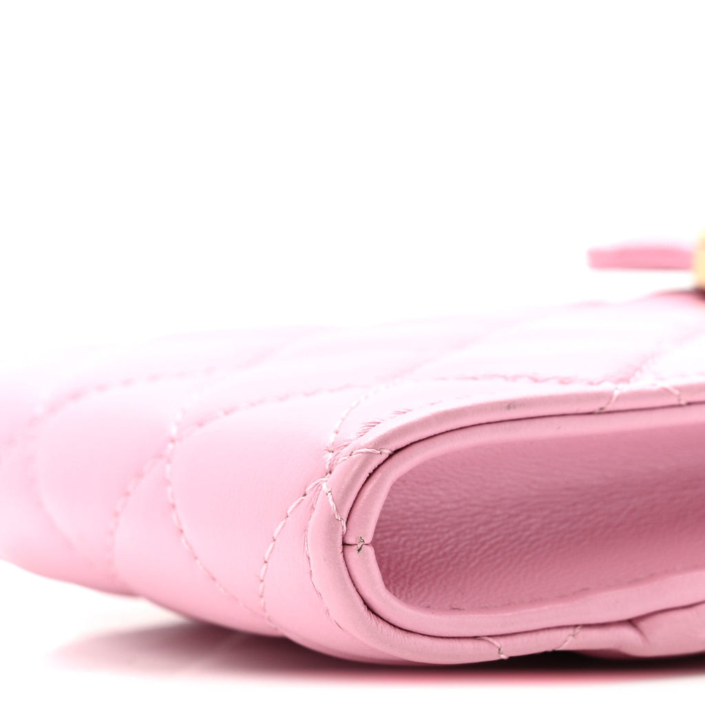 Lambskin Quilted Lacquered Chain Phone Holder With Chain Dark Pink