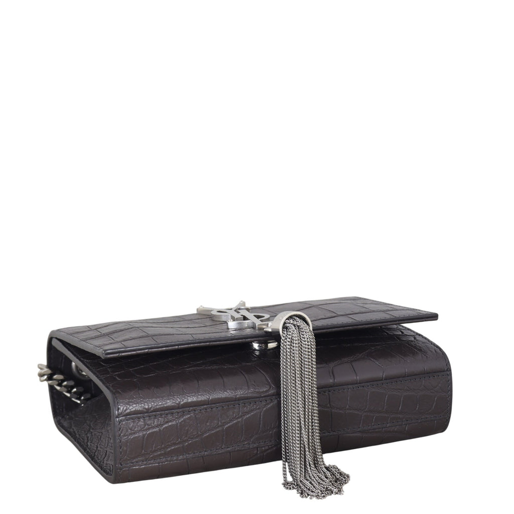 Saint Laurent Kate Tassel Chain Bag Small Croc-Embossed