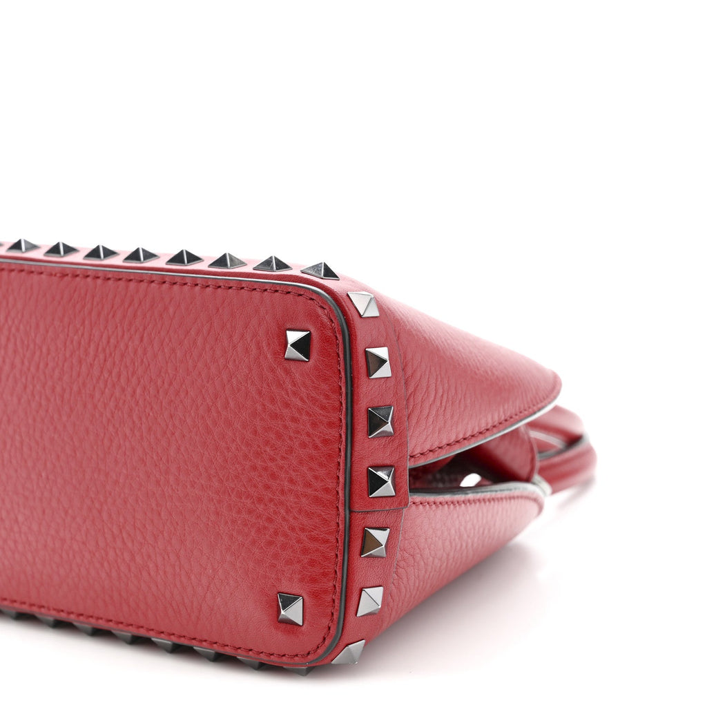 Grainy Calfskin Small Rockstud Double Top Handle Bag Rosso Valentino