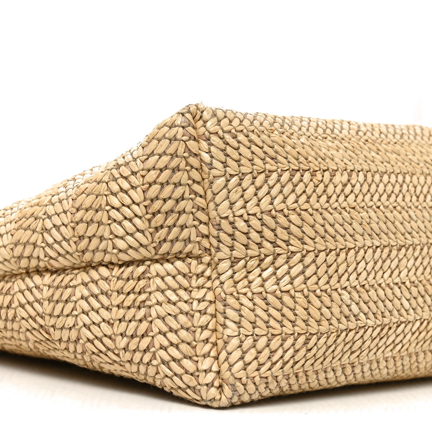 Raffia Woven Logo Patch Medium Tote Bag Natural Brown Multicolor