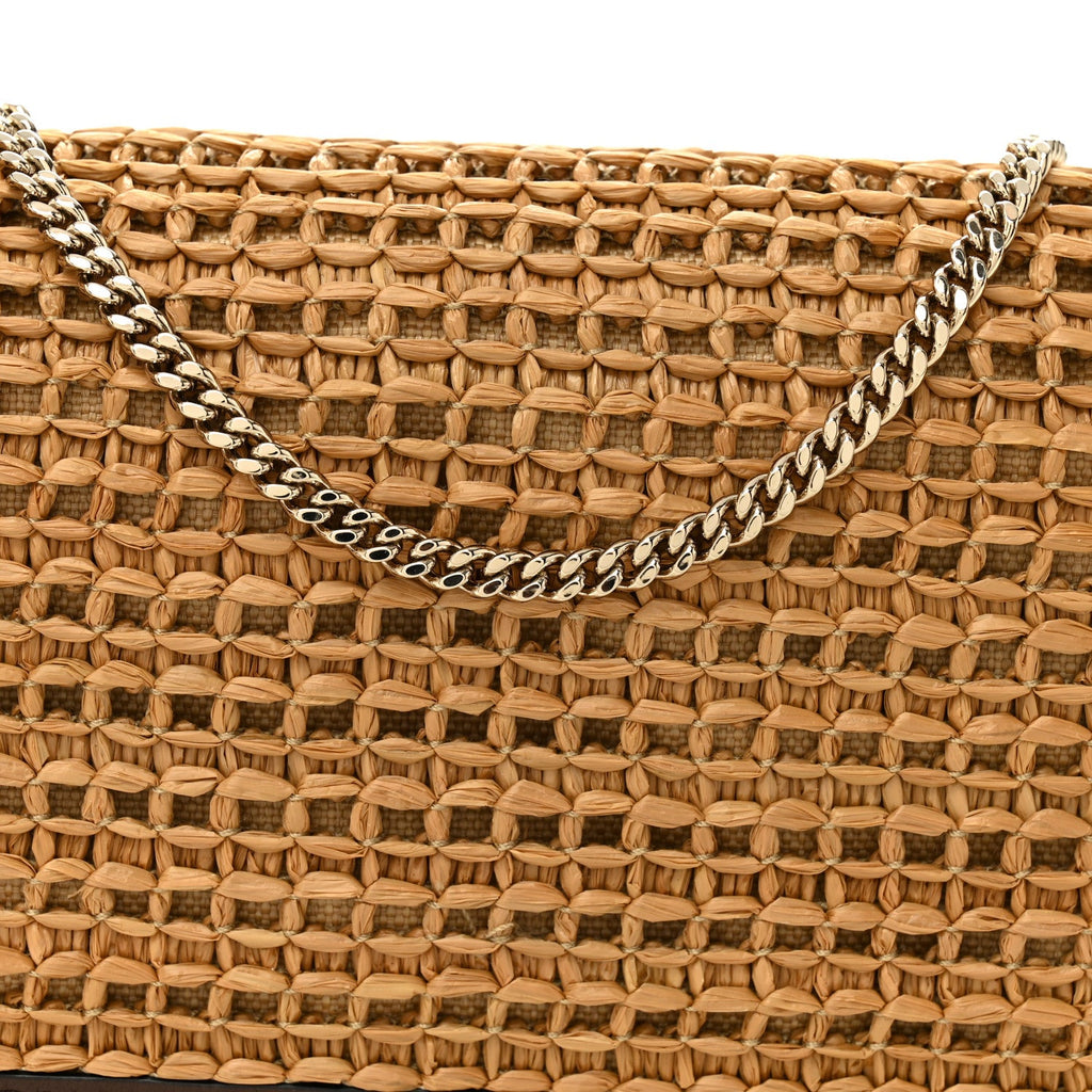 Raffia Calfskin Rockstud Wallet On Chain Pouch Natural Brown