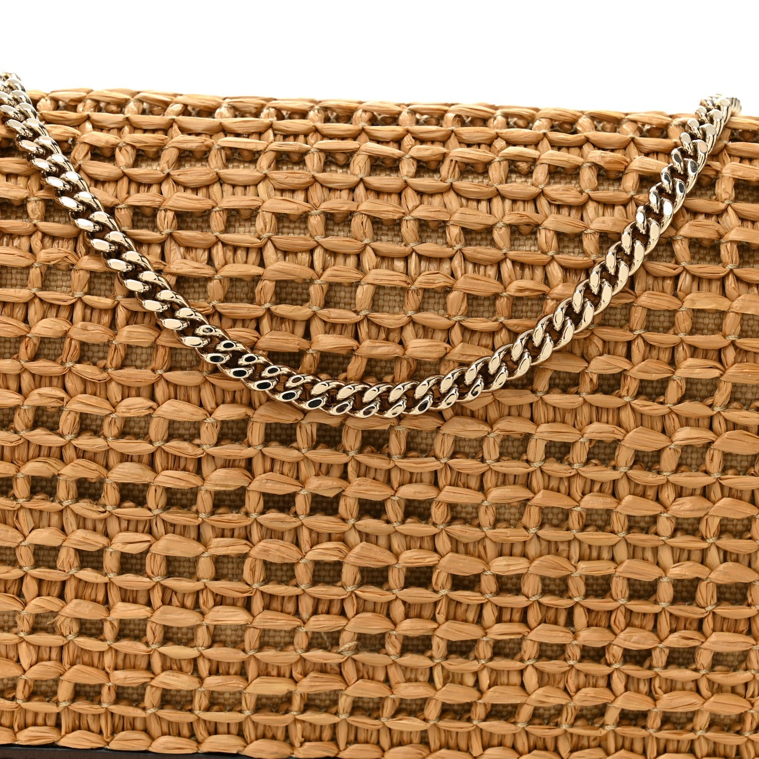 Raffia Calfskin Rockstud Wallet On Chain Pouch Natural Brown