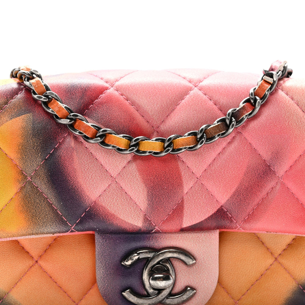 Printed Lambskin Quilted Small Flower Power Flap Ecru Orange Red Purple