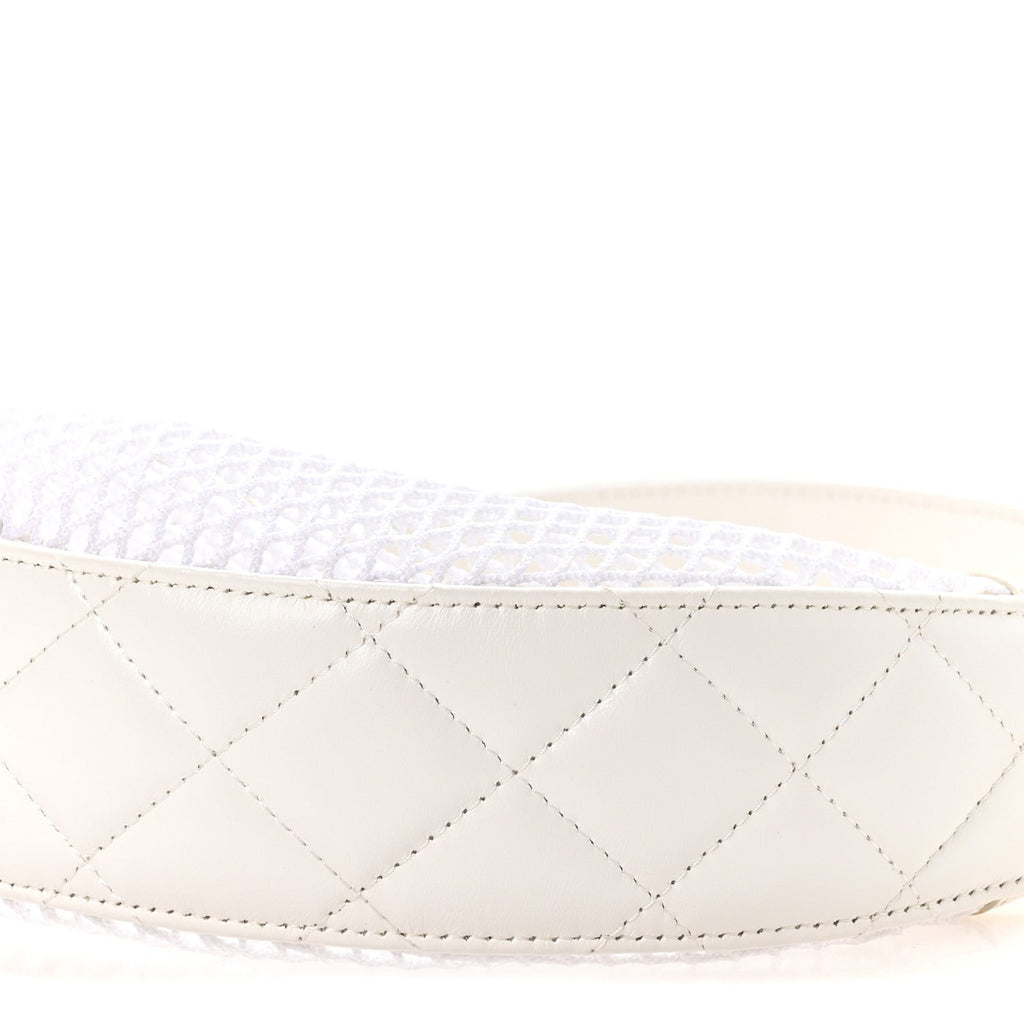 Mesh Shiny Lambskin Chain Hobo White
