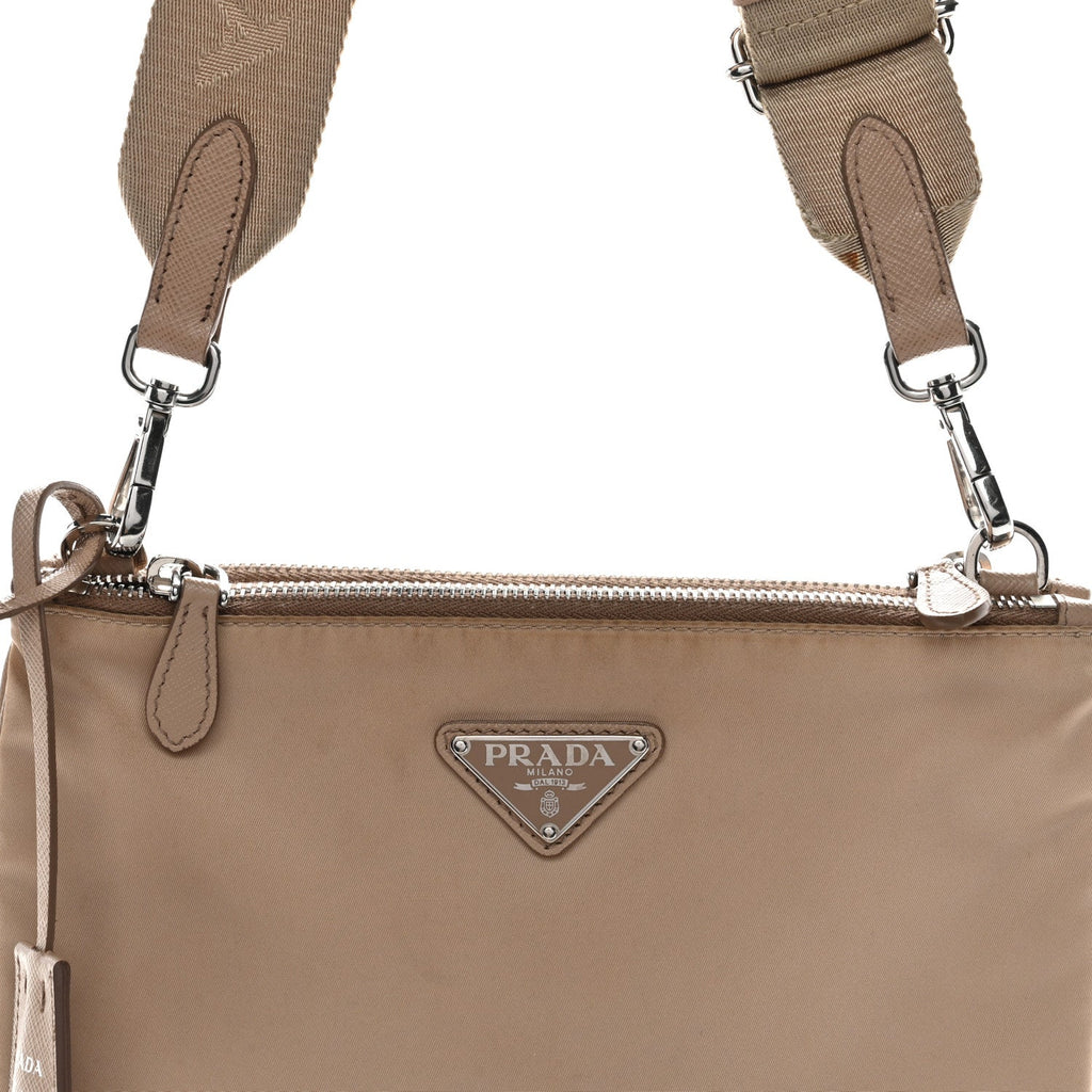 Re-Nylon Saffiano Re-Edition 2000 Double Zip Crossbody Bag Cammeo