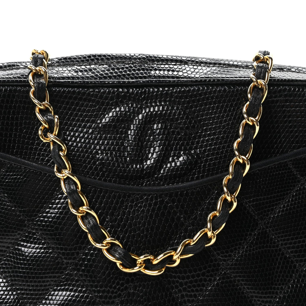 Lizard Quilted Small Tassel Camera Case Black