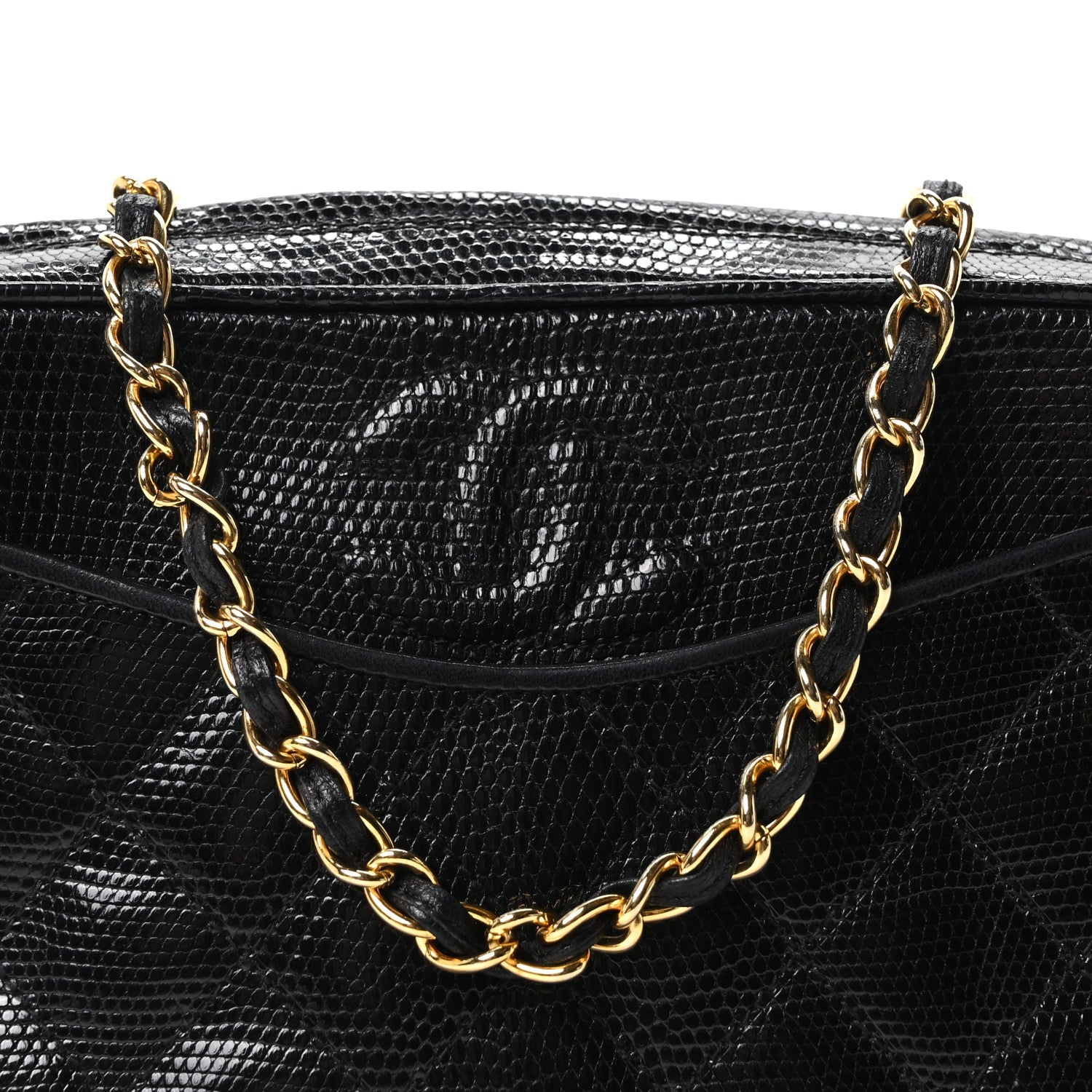 Lizard Quilted Small Tassel Camera Case Black