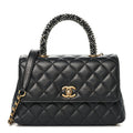 Calfskin Strass Quilted Mini Coco Handle Flap Dark Silver