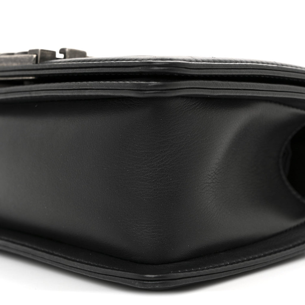 Calfskin Quilted Small Boy Flap Black