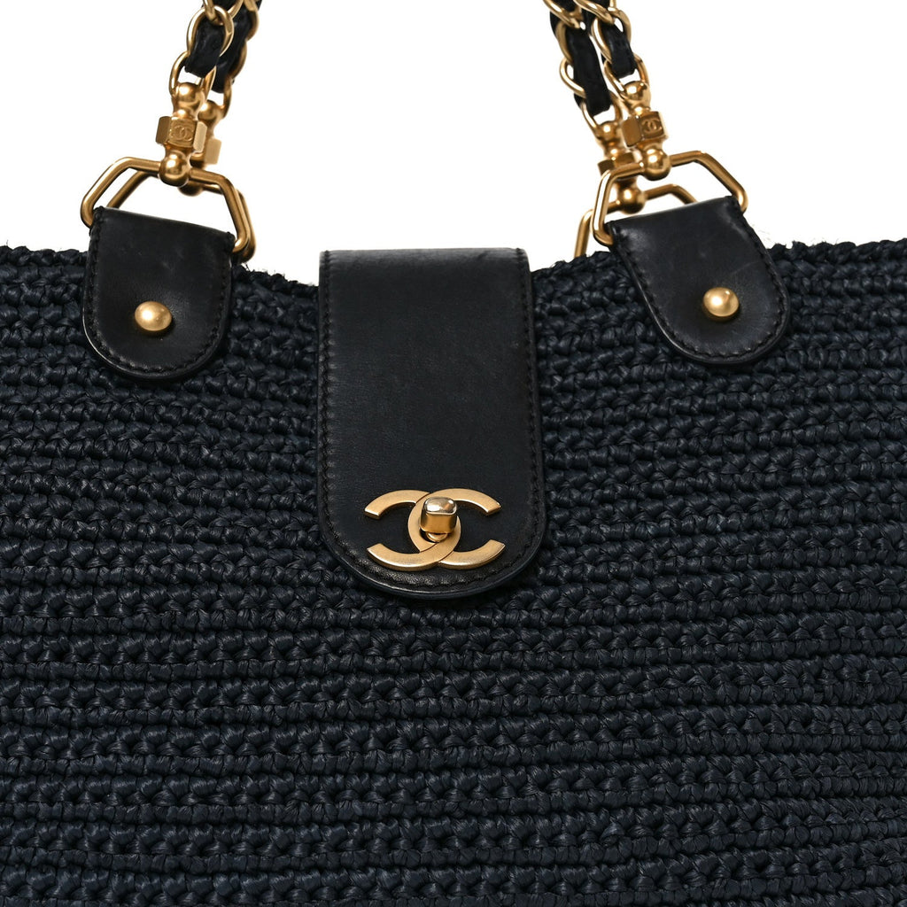 Straw Raffia Tote Black