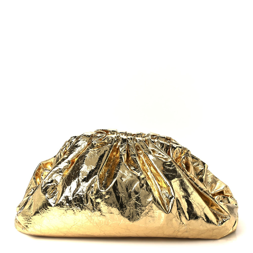 Metallic Crinkled Lambskin The Pouch Oversized Clutch Oro