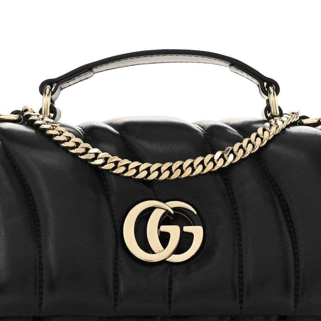 Lambskin Quilted Mini GG Milano Top Handle Shoulder Bag Black