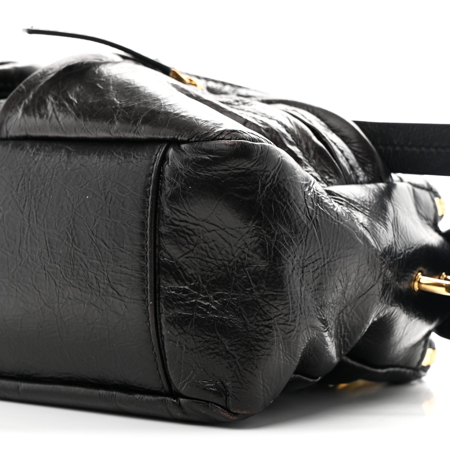 Crinkled Calfskin Small Grand Tour Bowling Bag Black