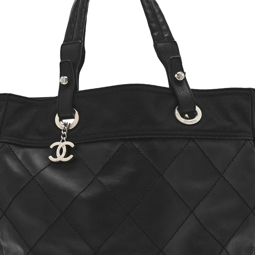 Coated Canvas Quilted Large Paris Biarritz Tote Black