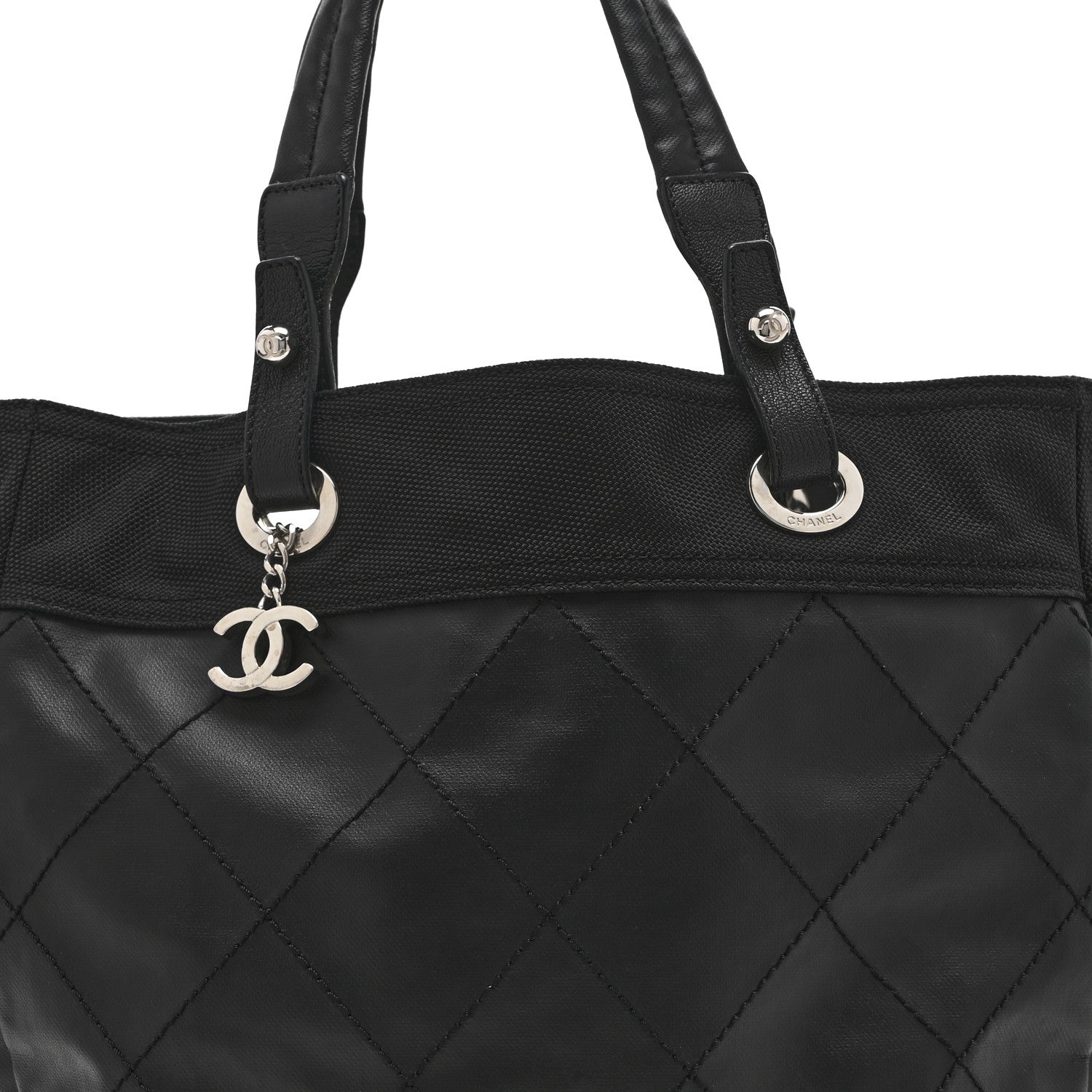 Coated Canvas Quilted Large Paris Biarritz Tote Black