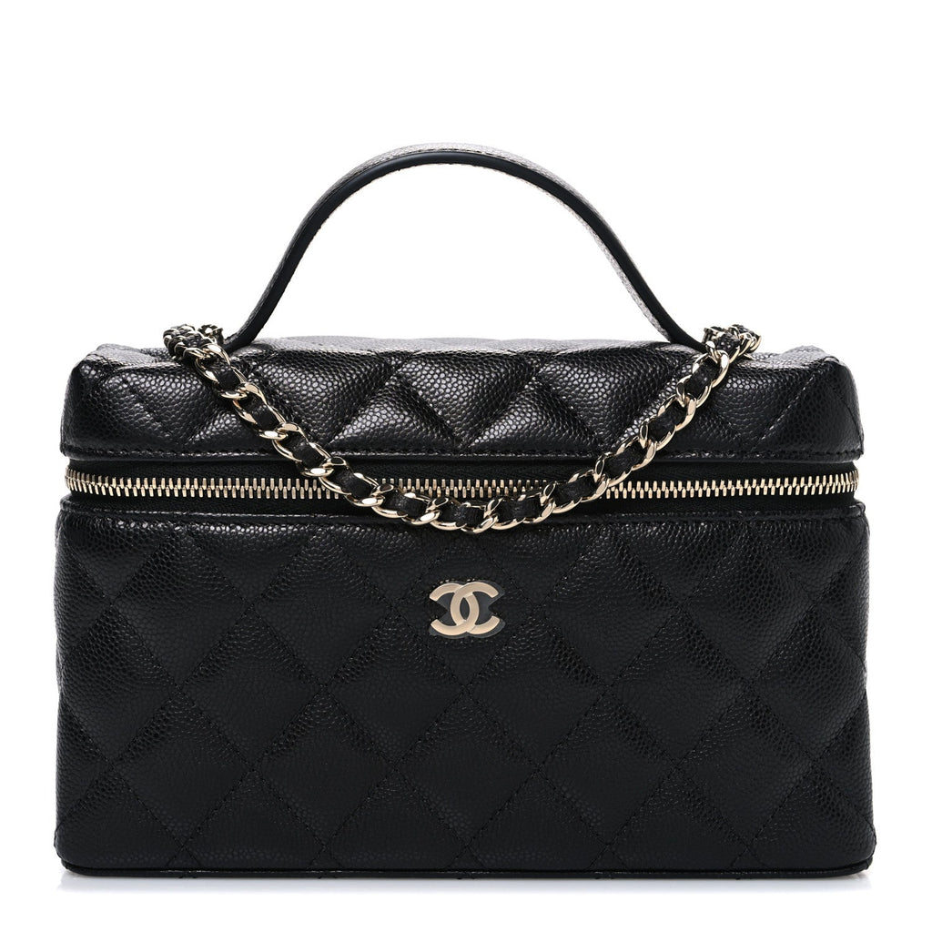 Caviar Quilted Top Handle Slim Vanity With Chain Black
