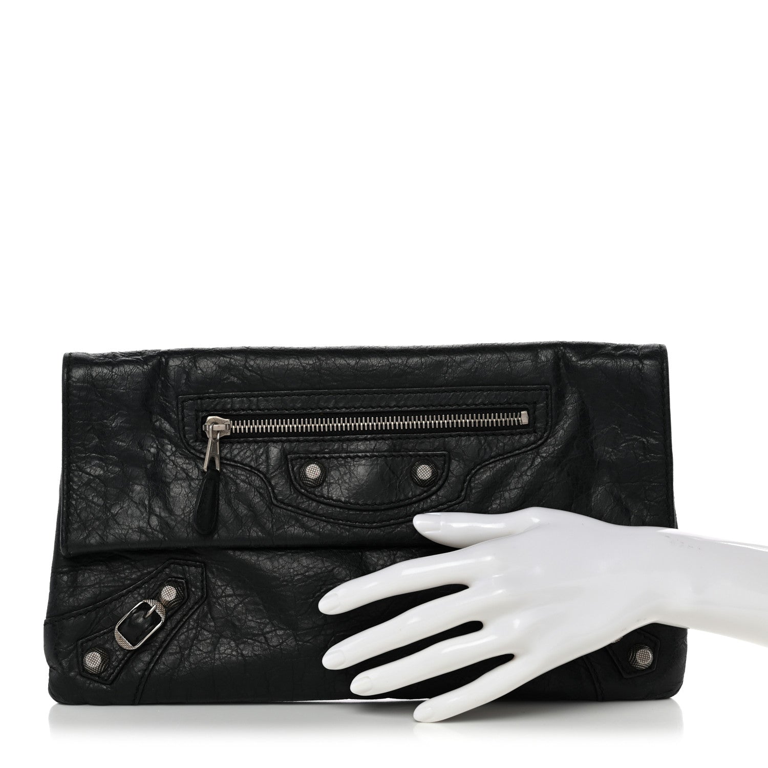 Agneau Giant 12 Silver Hardware Envelope Clutch Black