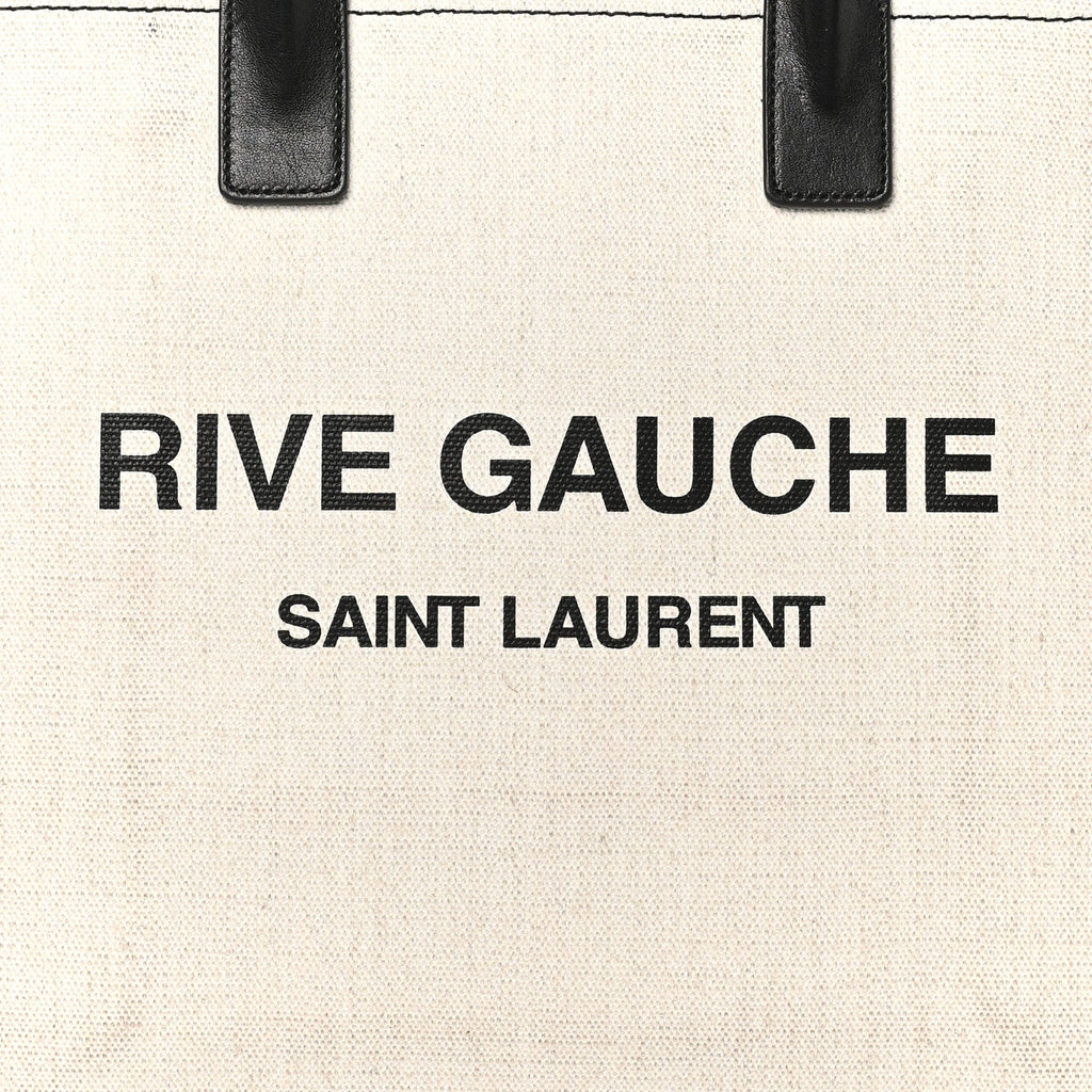 Linen Calfskin Rive Gauche North South Tote White Black