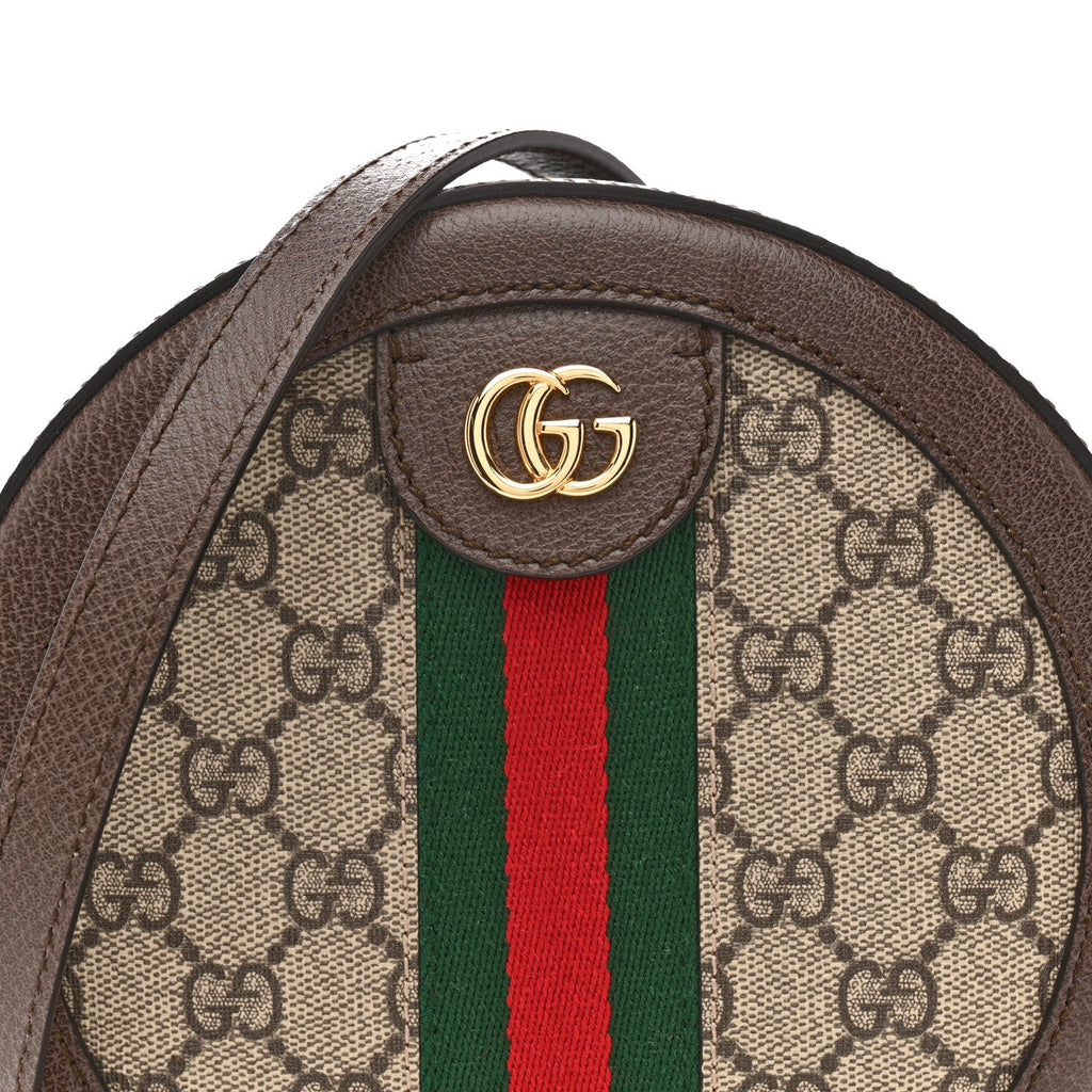 GG Supreme Monogram Web Mini Ophidia Round Shoulder Bag Brown