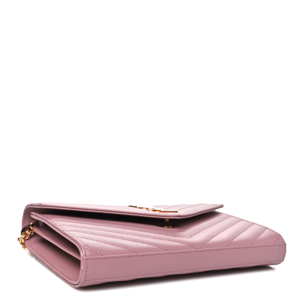 Grain De Poudre Matelasse Chevron Monogram Chain Wallet Fuxia Couture