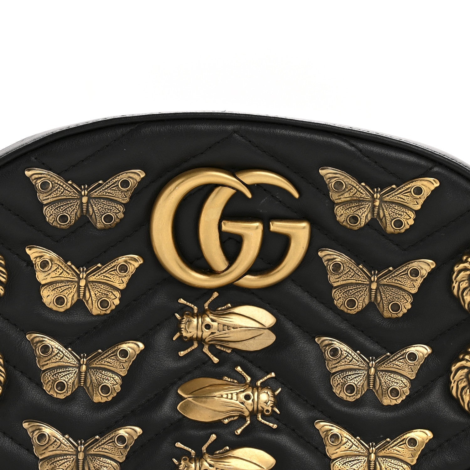 Calfskin Matelasse Animal Studs GG Marmont Belt Bag 85 34 Black