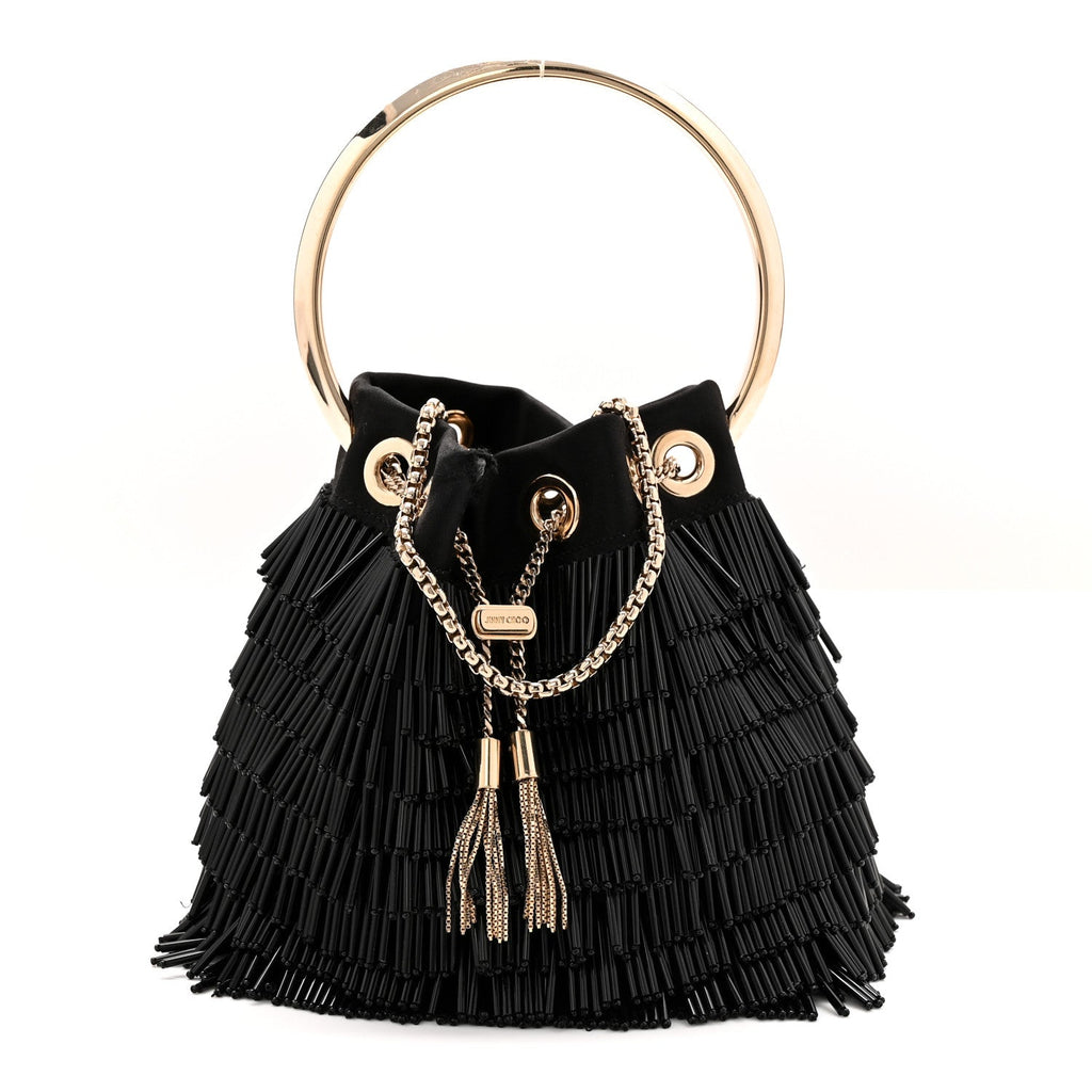 Satin Beaded Mini Bon Bon Bag Black