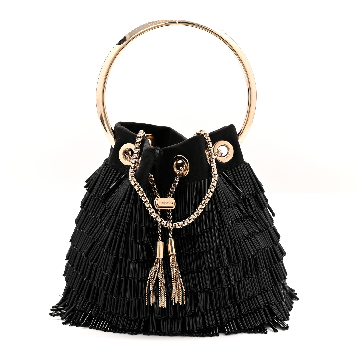 Satin Beaded Mini Bon Bon Bag Black