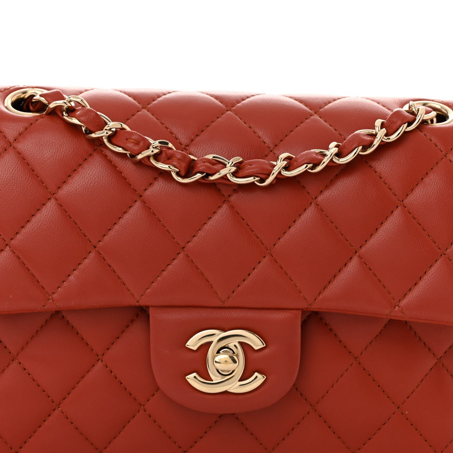 Lambskin Quilted Small Double Flap Red