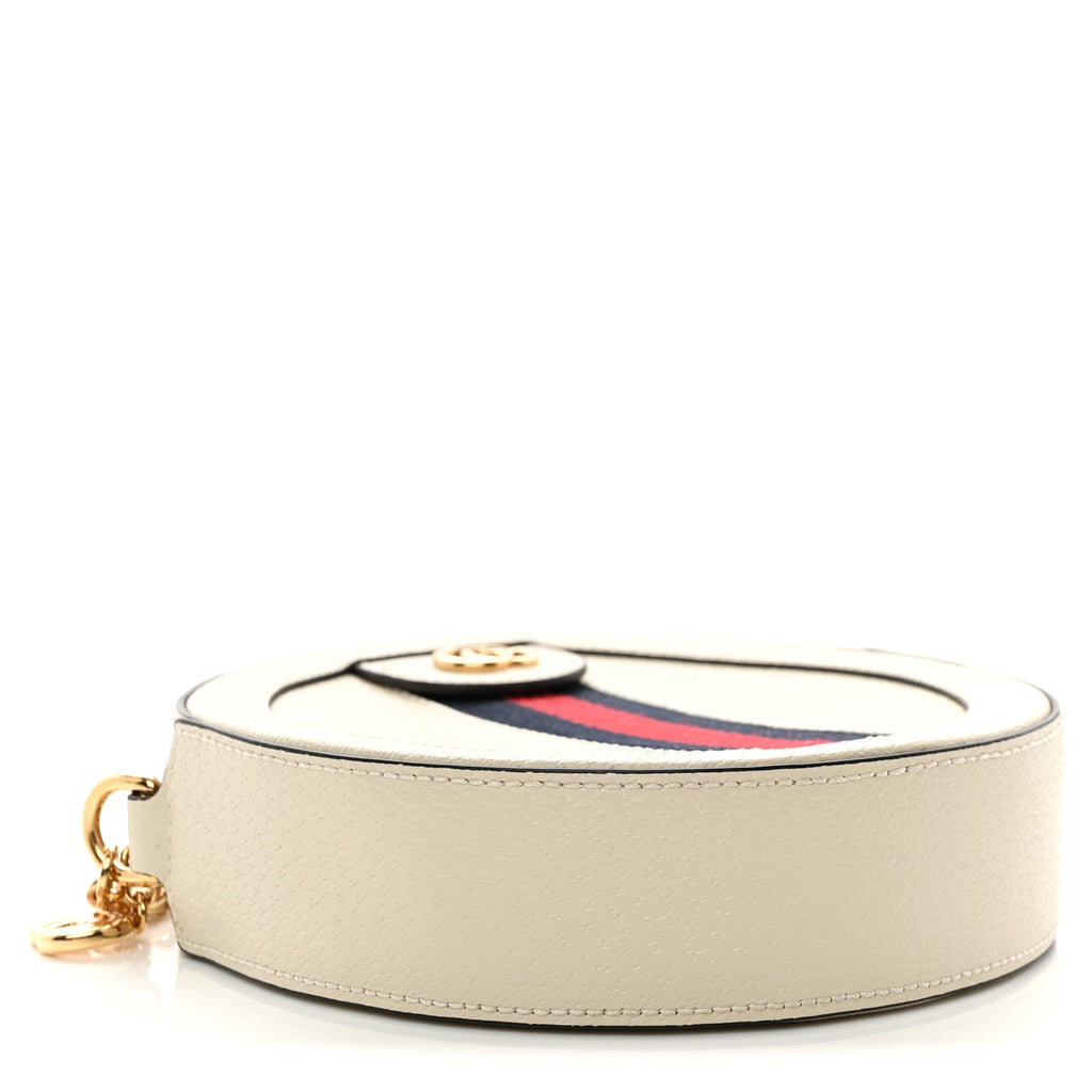Textured Calfskin Web Mini Ophidia Round Shoulder Bag Mystic White