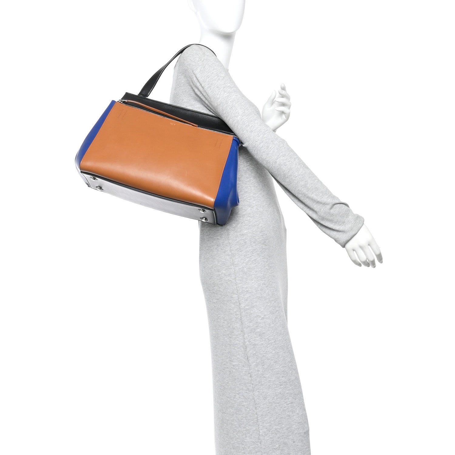 Smooth Calfskin Medium Tri-Color Edge Shoulder Bag Tan