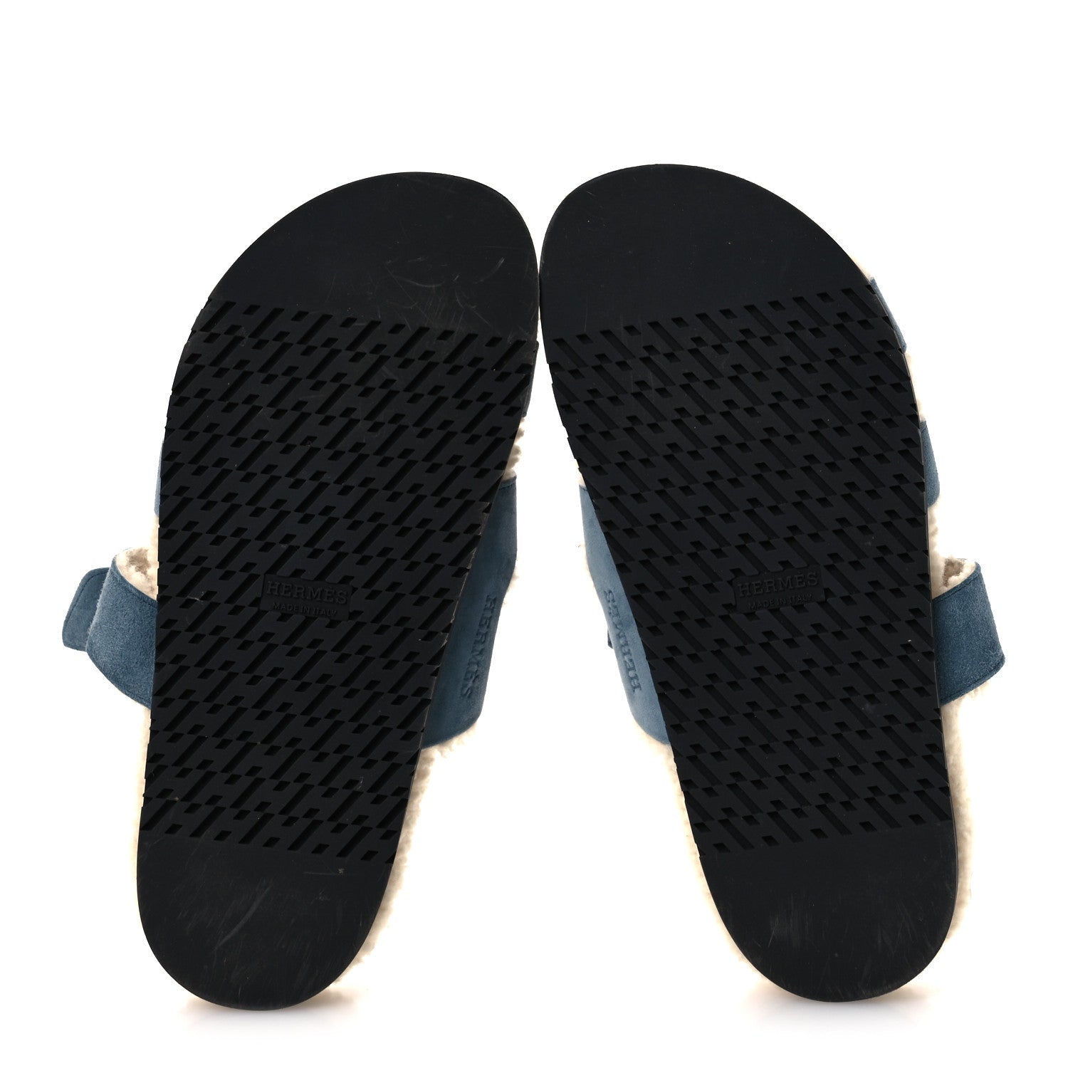 Suede Goatskin Woolskin Womens Chypre Sandals 38 Bleu Pinede Ecru