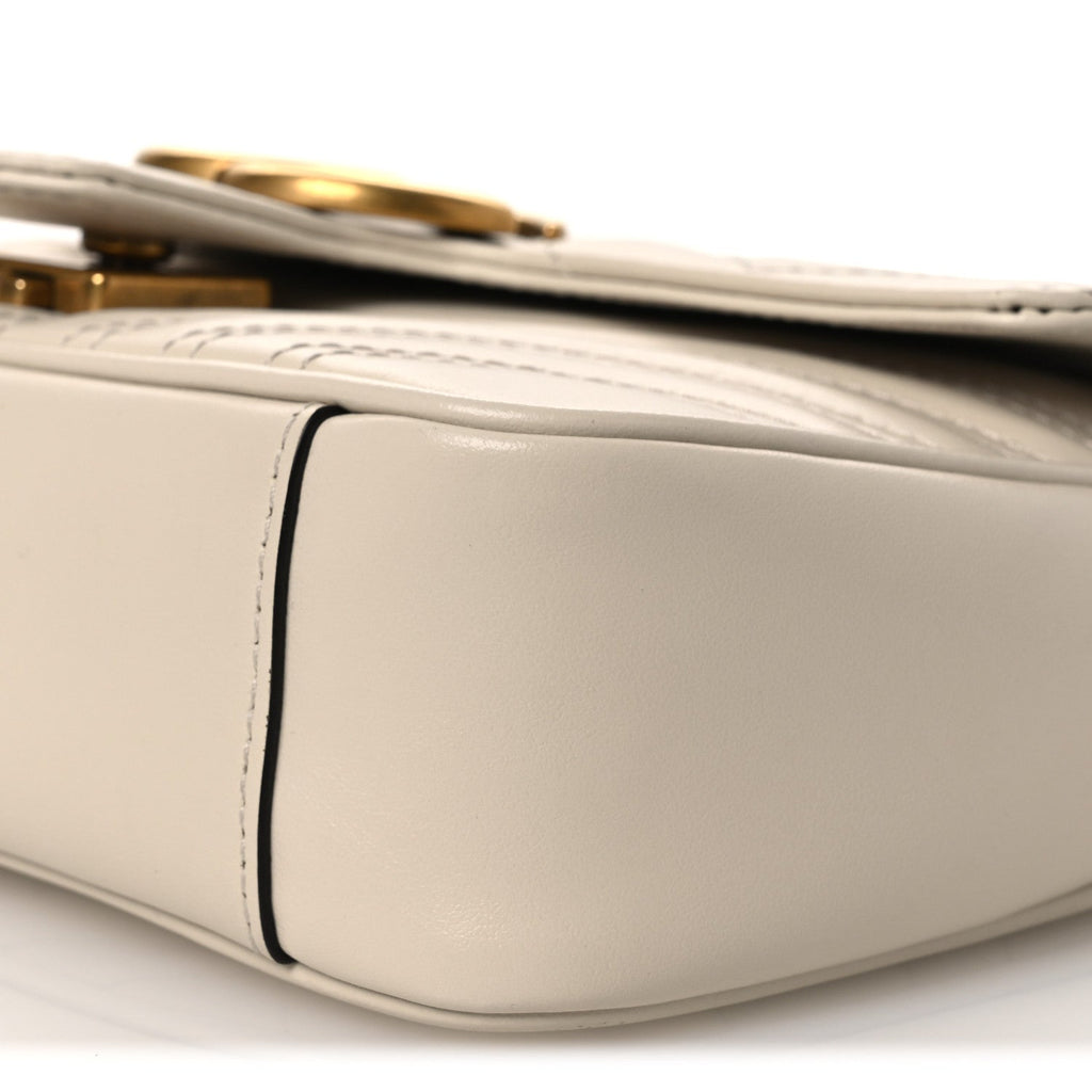 Calfskin Matelasse Mini GG Marmont Shoulder Bag White