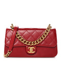 Iridescent Calfskin Quilted Small Straight Lined Flap Red