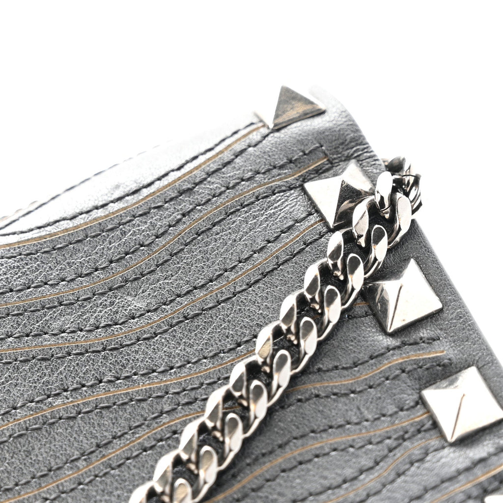 Calfskin Embroidered Rockstud Mini Crossbody Bag Black