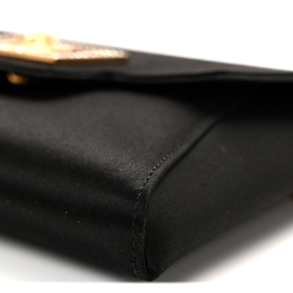 Satin Crystal La Medusa Pouch On Chain Black