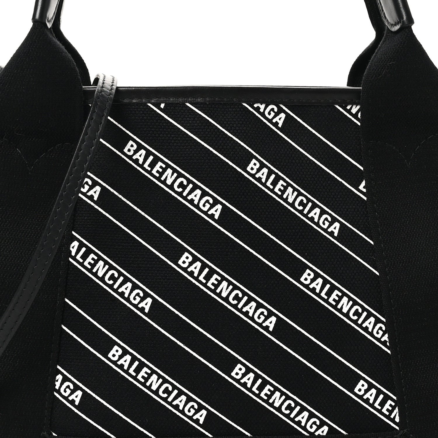 Cotton Canvas Calfskin Logo Print Navy Cabas XS Black White