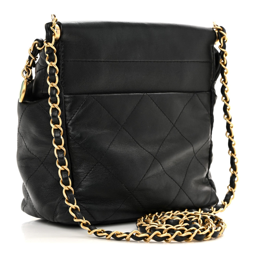 Lambskin Resin Quilted Small Bucket Bag Black